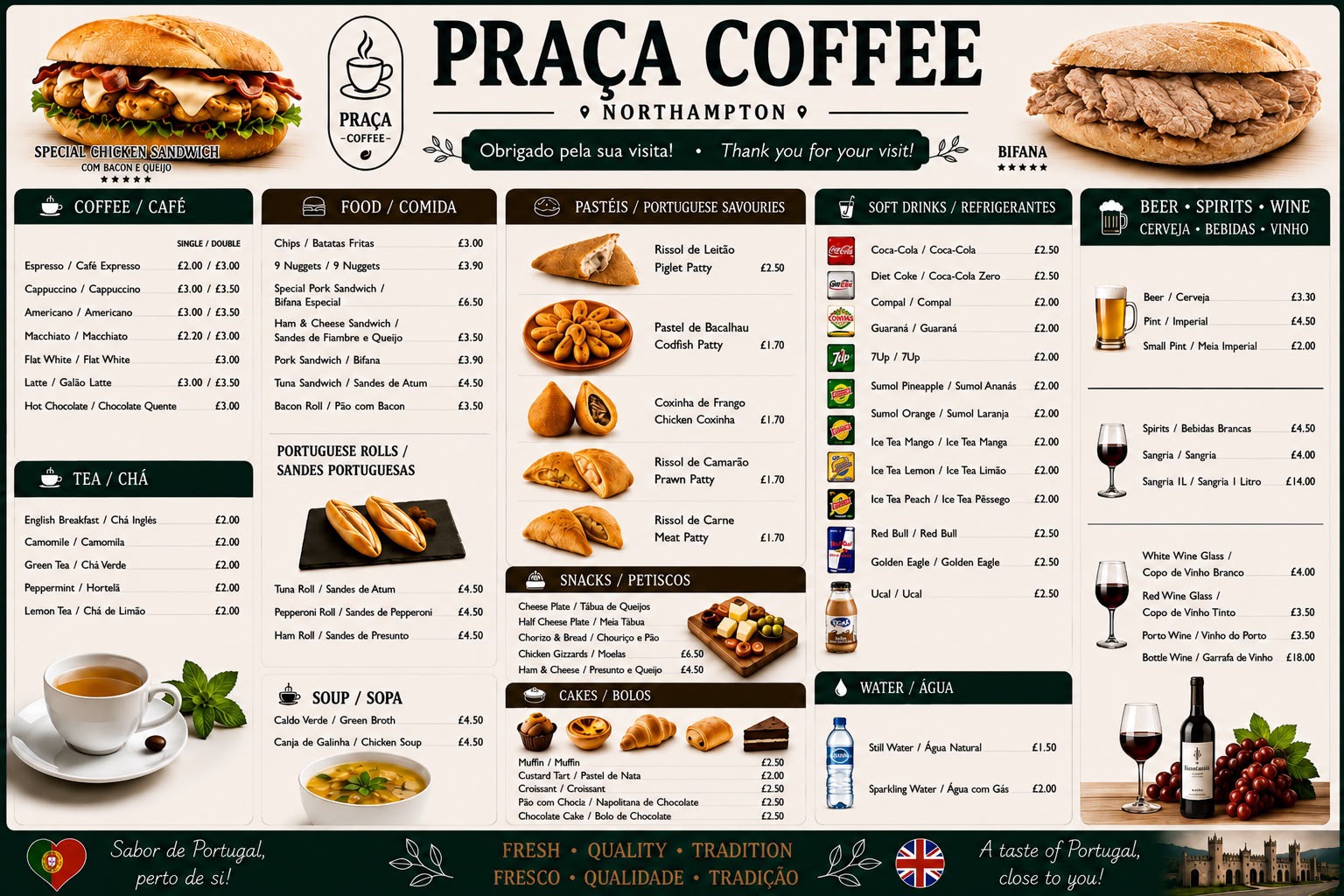 Menu completo do Praça Coffee com preços