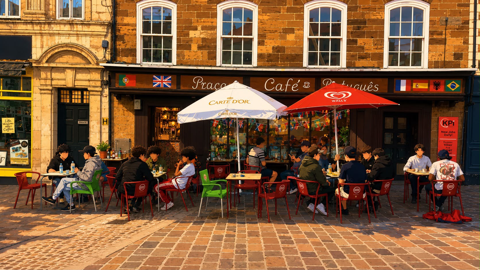 A frente do Praça na Market Square, em Northampton, com mesas na rua
